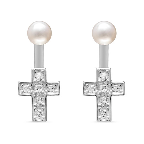 PENDIENTE DOBLE PERLA + CRUZ - PE4685