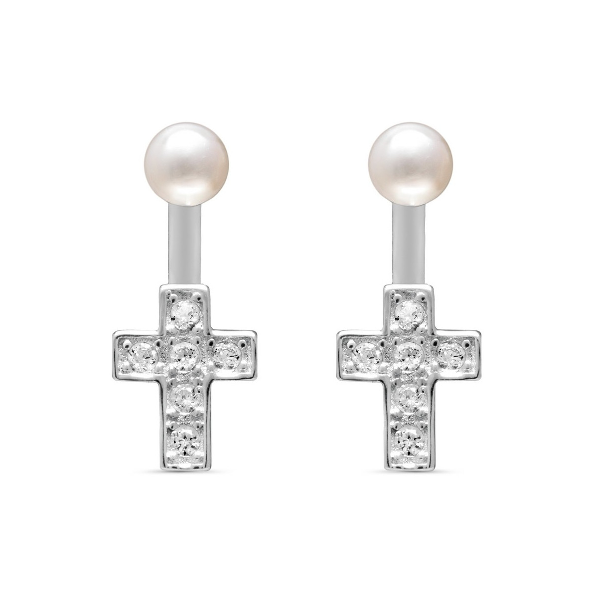 PENDIENTE DOBLE PERLA + CRUZ - PE4685