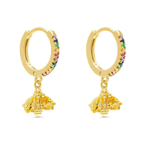 PENDIENTE ARO CZ MULTICOLOR + ABEJA  - PE5847/24CH