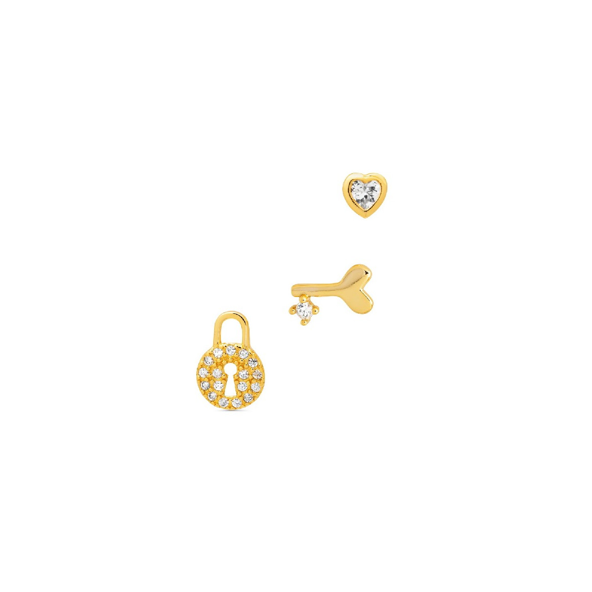 SET 3UD 1/2 PAR CANDADO+LLAVE+CORAZON CZ - PE5944CH