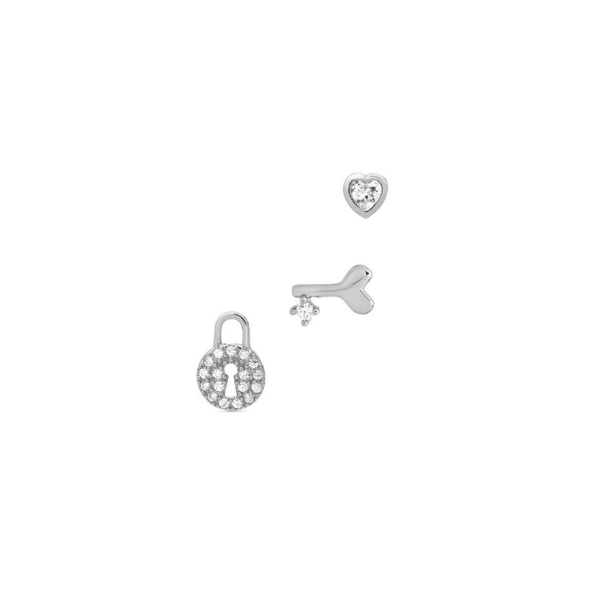 SET 3UD 1/2 PAR CANDADO+LLAVE+CORAZON CZ - PE5944R