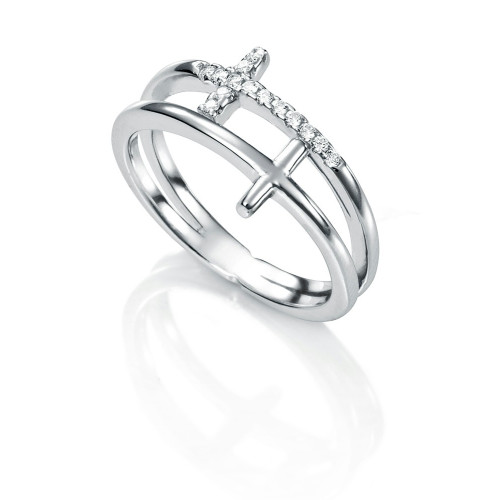 ANILLO CRUZ DOBLE LISO Y PIEDRAS - SO1109