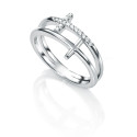 ANILLO CRUZ DOBLE LISO Y PIEDRAS - SO1109