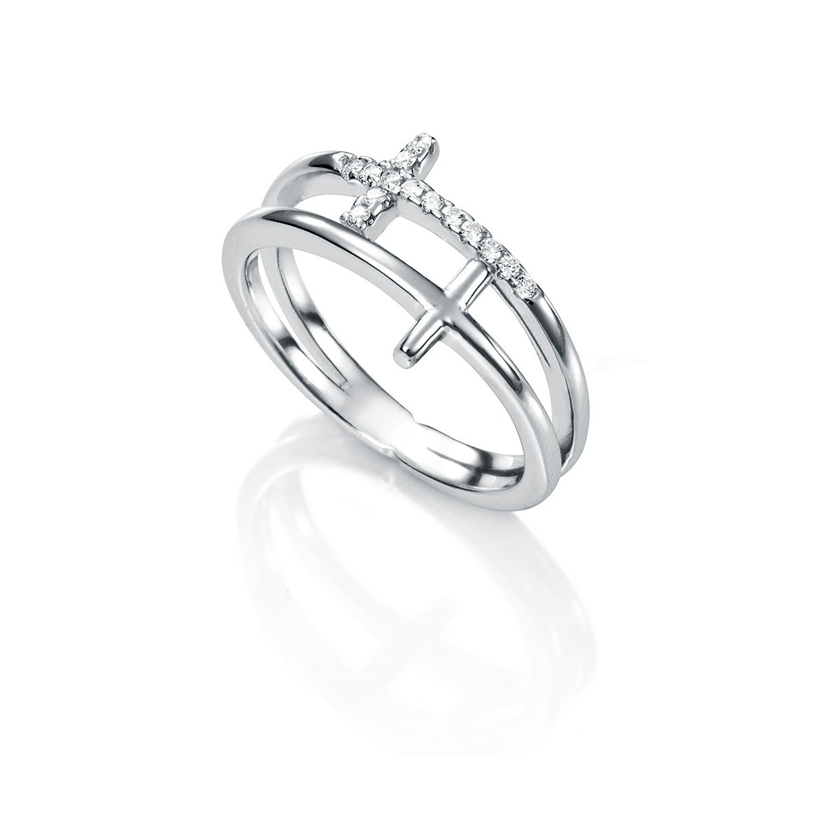 ANILLO CRUZ DOBLE LISO Y PIEDRAS - SO1109