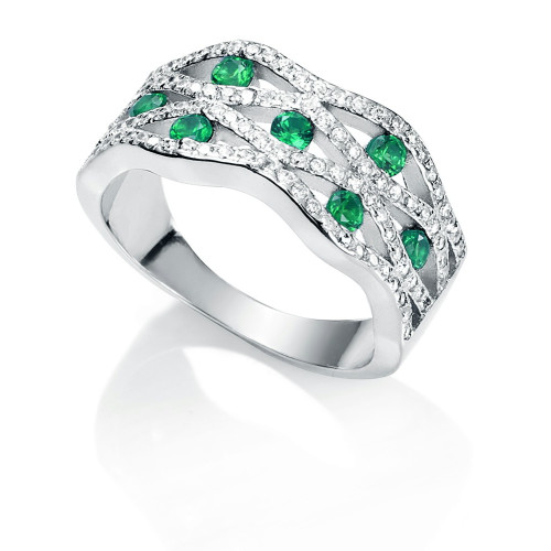 SORTIJA CON CIRCONITAS BLANCAS ESES PIEDRA VERDE ESMERALDA - SO1207/16