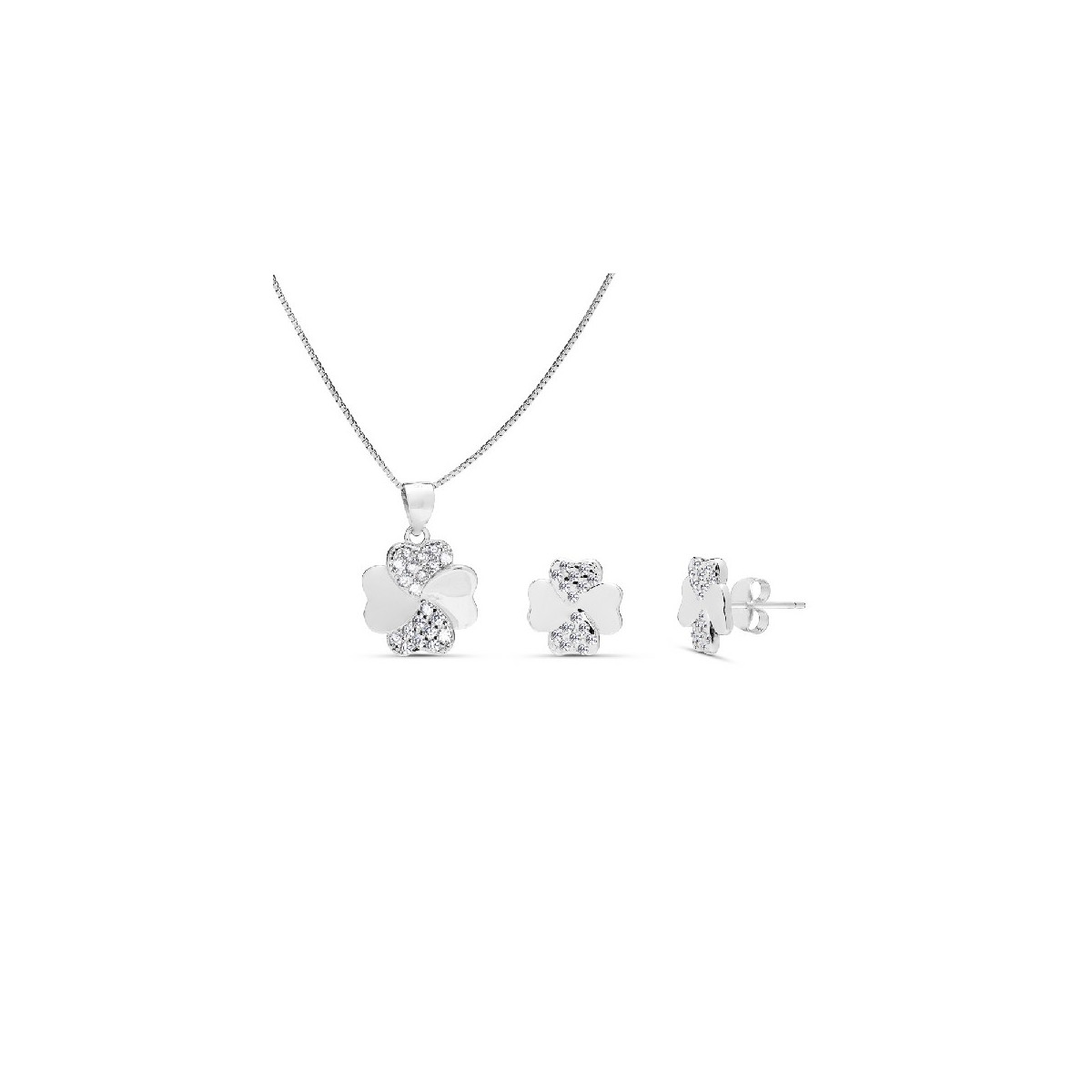 JUEGO TREBOL 4 HOJAS LISO Y CON CZ - JU3083R