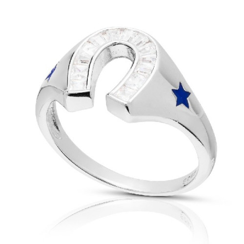 SORTIJA SELLO  HERRADURA CZ + 2 ESTRELLAS ESMALTE - SO1521R/04